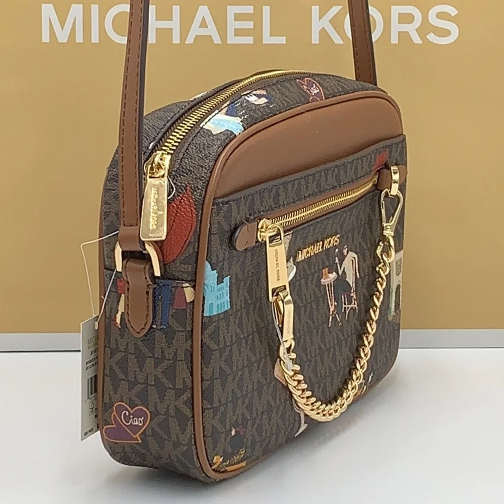 MICHAEL KORS JET SET GIRLS LARGE EAST WEST ZIP PACKED CHAIN XBODY BROWN …